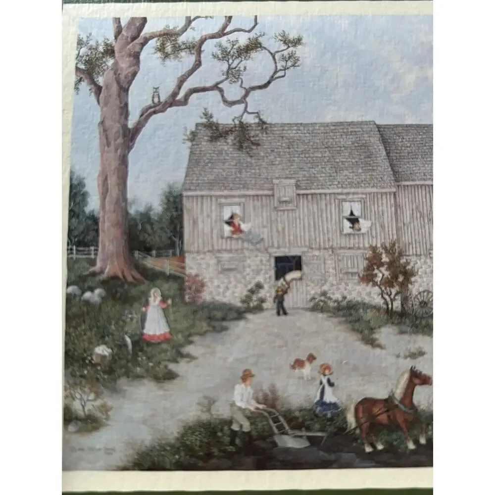 Linda Nelson Stocks Folk Art Stonewood House barn Lang Note Card 12ct + Sample